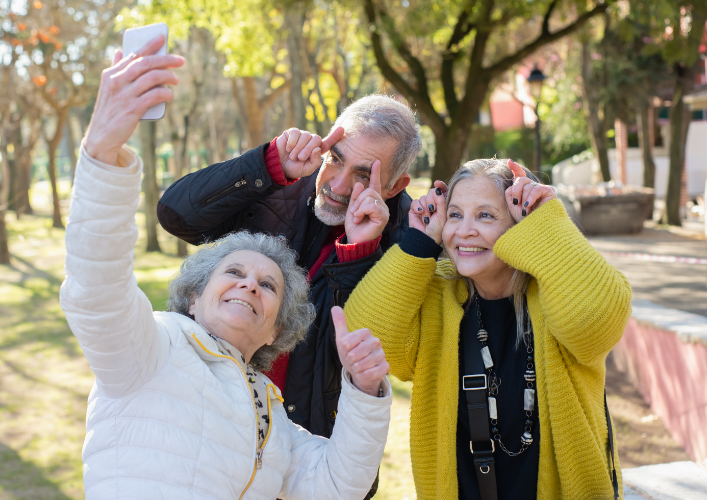 Older adults taking a selfie